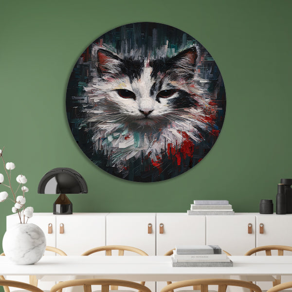 Blik van een Abstracte Kat in Kleur aluminium muurcirkel