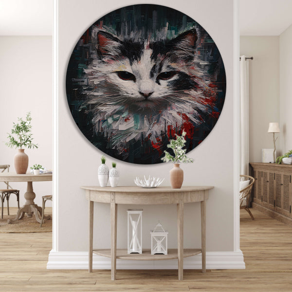 Blik van een Abstracte Kat in Kleur aluminium muurcirkel