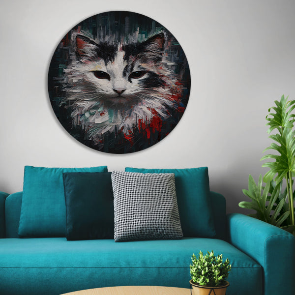 Blik van een Abstracte Kat in Kleur aluminium muurcirkel