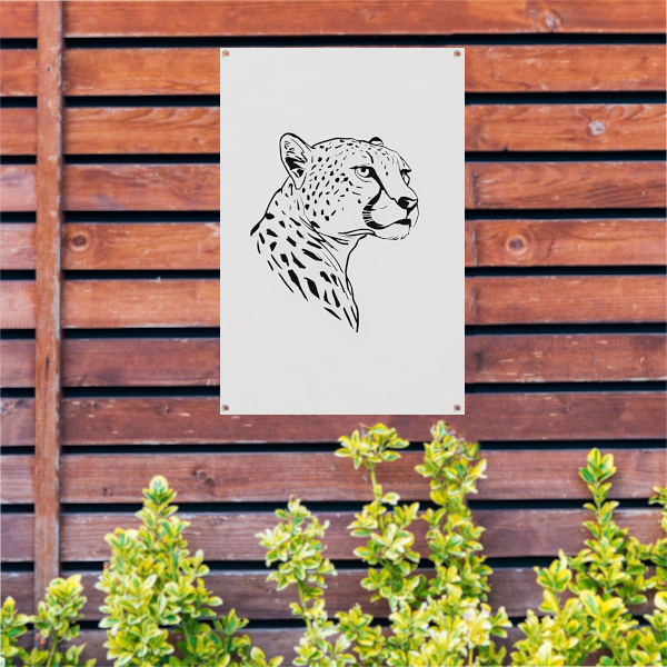 Minimalistisch lijnportret van een luipaard tuinposter