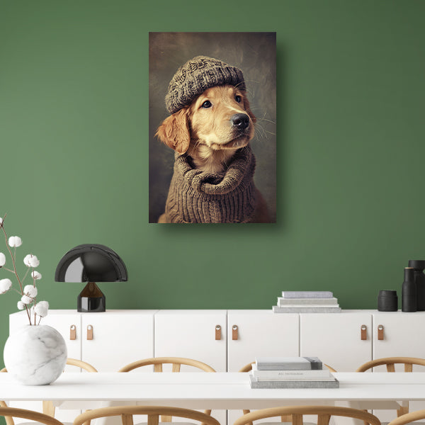 Golden Retriever Puppy in Winterkleding canvas