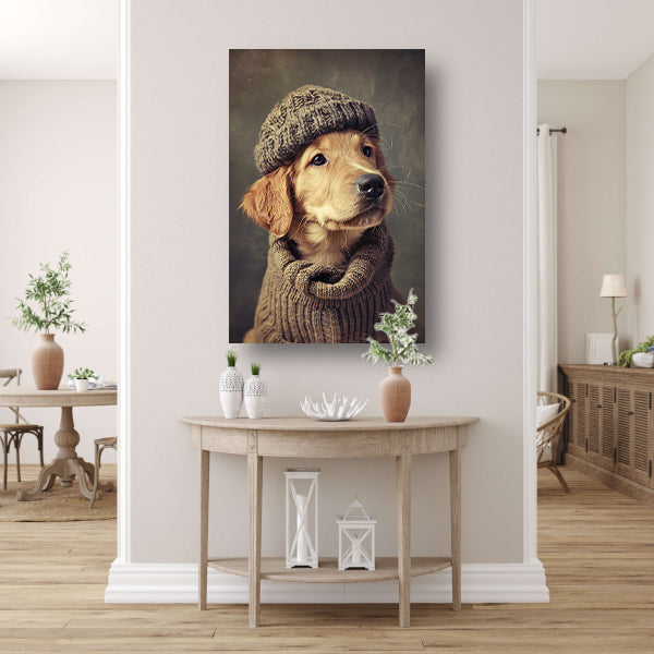 Golden Retriever Puppy in Winterkleding canvas