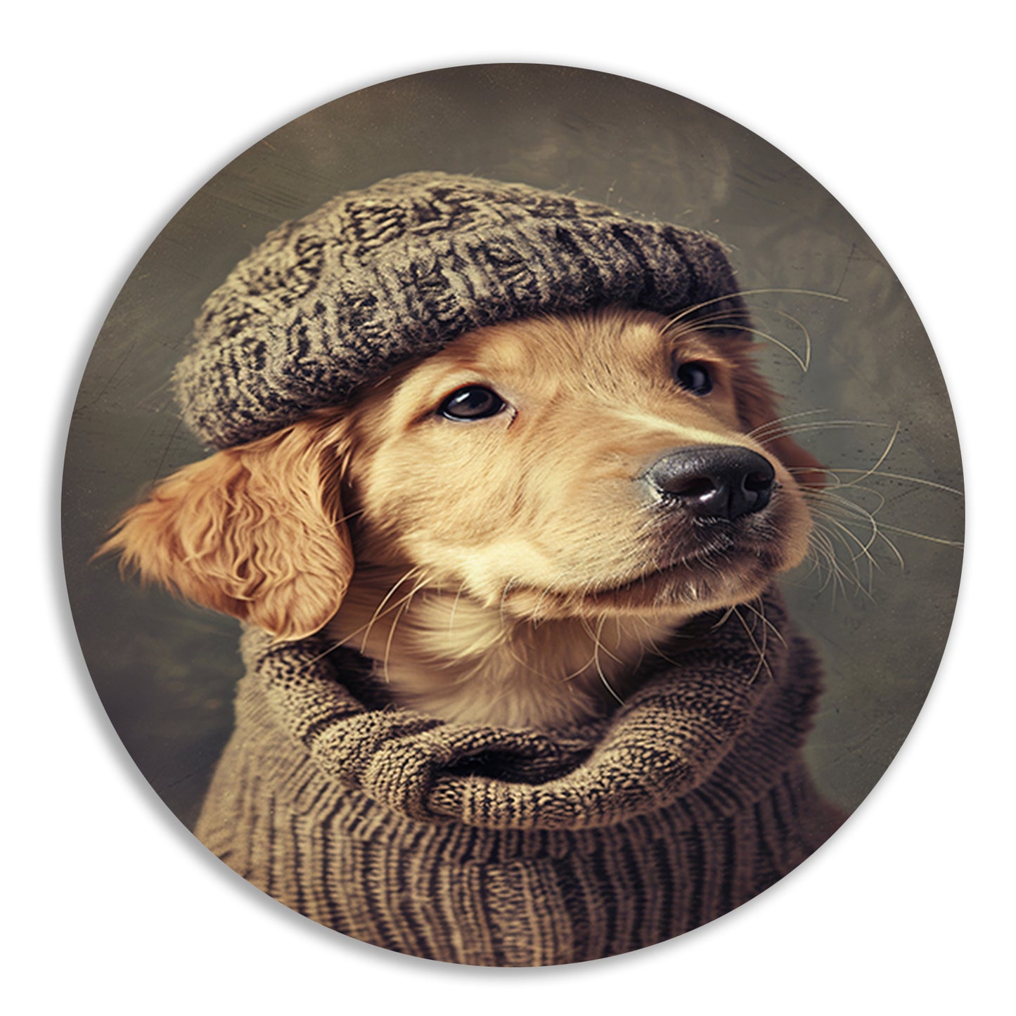 Golden Retriever Puppy in Winterkleding aluminium muurcirkel