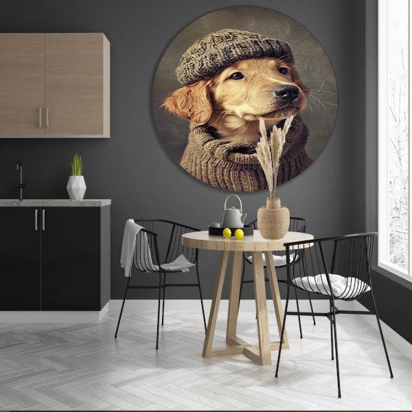 Golden Retriever Puppy in Winterkleding aluminium muurcirkel