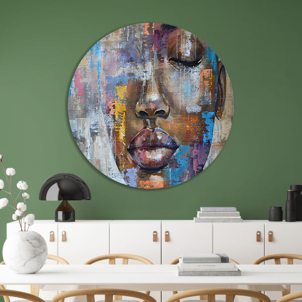 Abstract Portret van Vrouw met Kleuren forex muurcirkel
