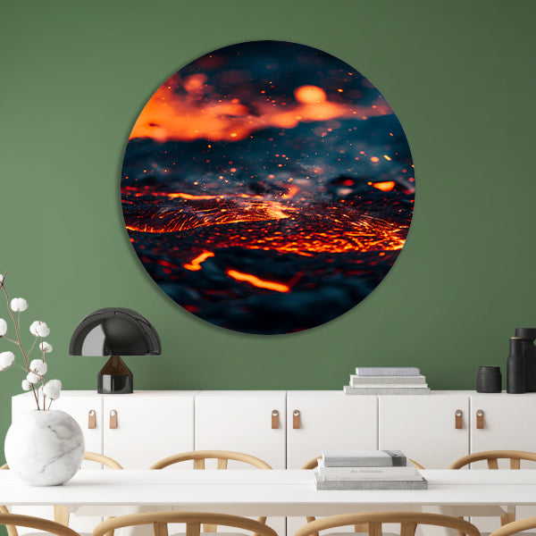 Abstracte Lava Stroom in Vuur en Vlam aluminium muurcirkel