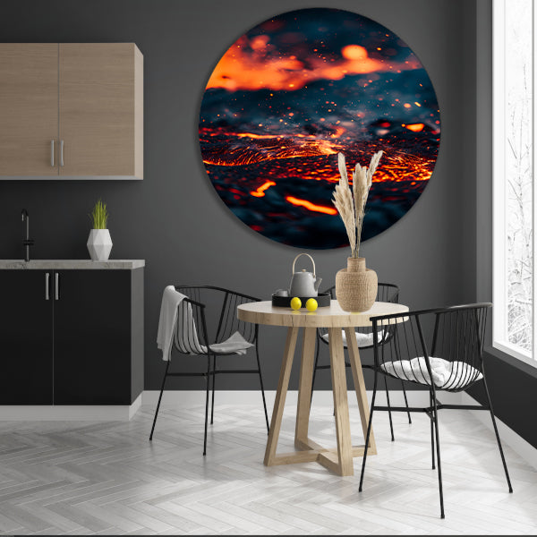 Abstracte Lava Stroom in Vuur en Vlam aluminium muurcirkel