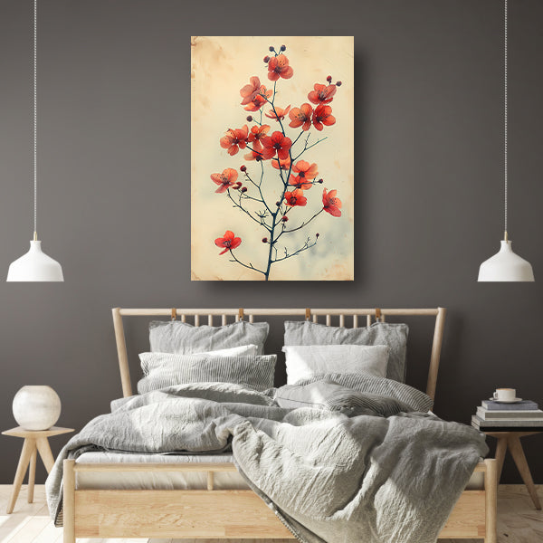 Vintage Aquarel van Oranje Bloesems canvas