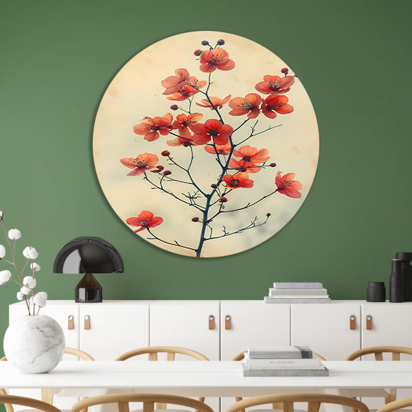 Vintage Aquarel van Oranje Bloesems aluminium muurcirkel