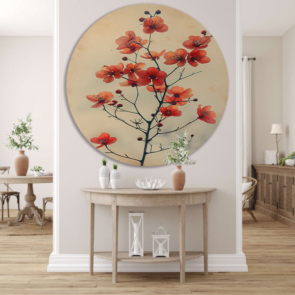 Vintage Aquarel van Oranje Bloesems aluminium muurcirkel
