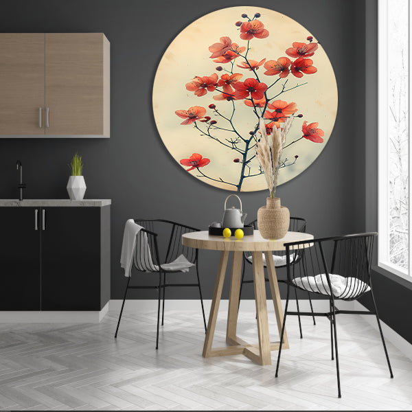 Vintage Aquarel van Oranje Bloesems aluminium muurcirkel