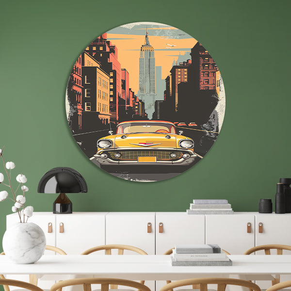 Klassieke Chevrolet in Vintage New York aluminium muurcirkel