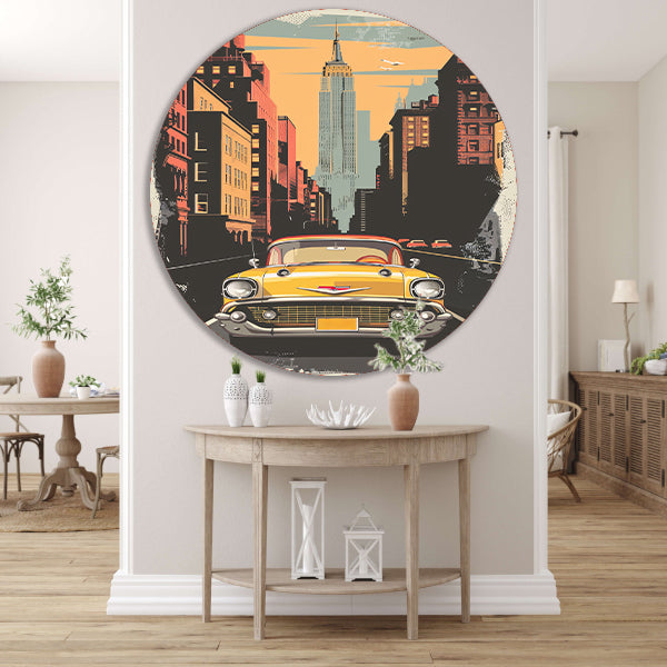Klassieke Chevrolet in Vintage New York aluminium muurcirkel