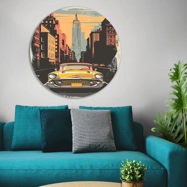 Klassieke Chevrolet in Vintage New York aluminium muurcirkel