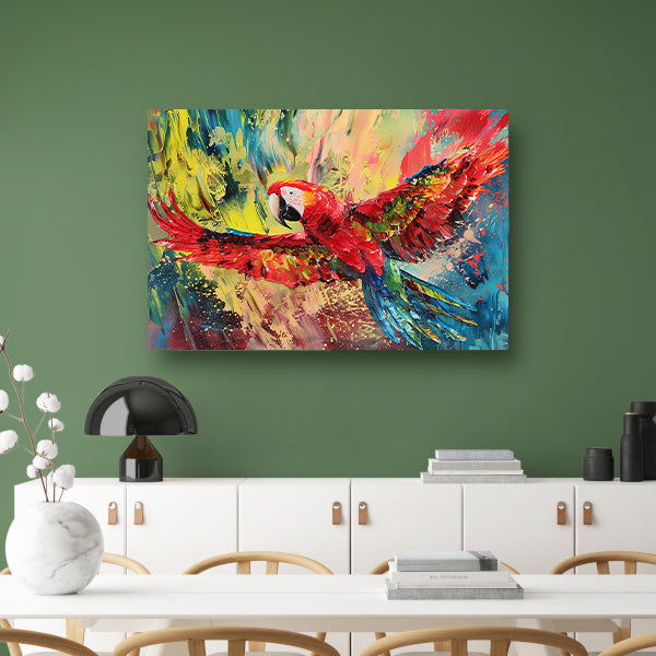 Kleurrijke abstracte schilderij van een papegaai canvas