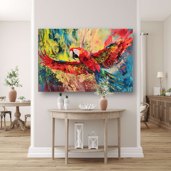 Kleurrijke abstracte schilderij van een papegaai canvas