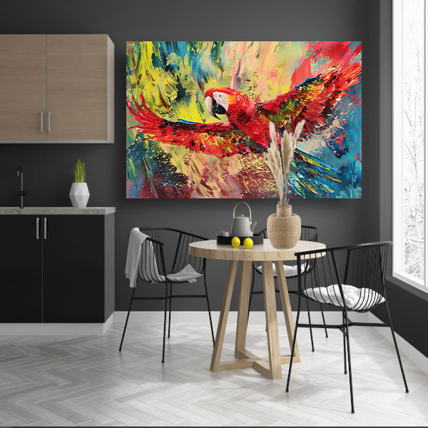 Kleurrijke abstracte schilderij van een papegaai canvas