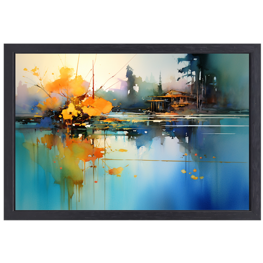 Minimalistisch meerlandschap met huis canvas met baklijst