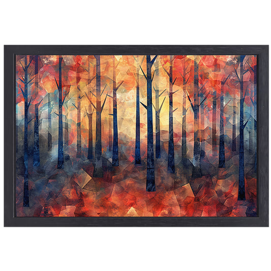 Kleurrijke abstracte bos schilderij in herfst canvas met baklijst