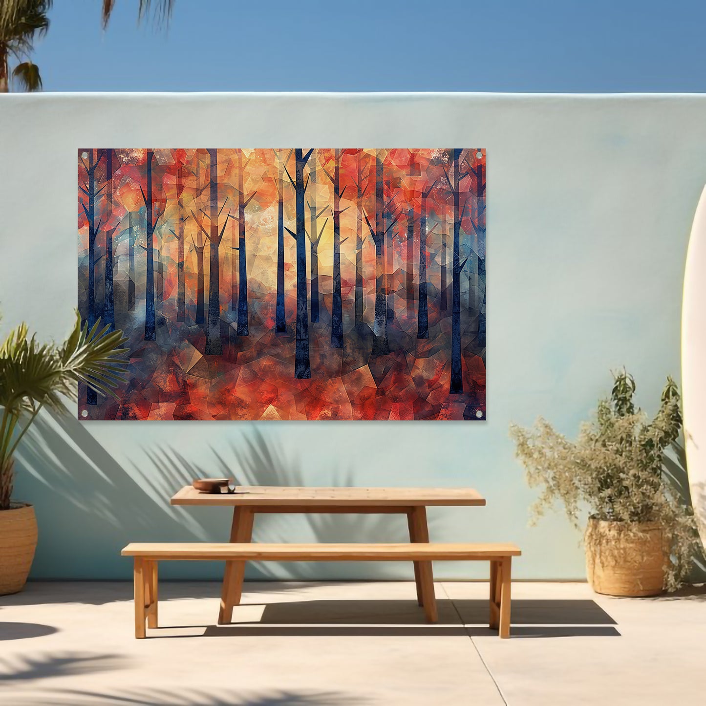 Kleurrijke abstracte bos schilderij in herfst tuinposter