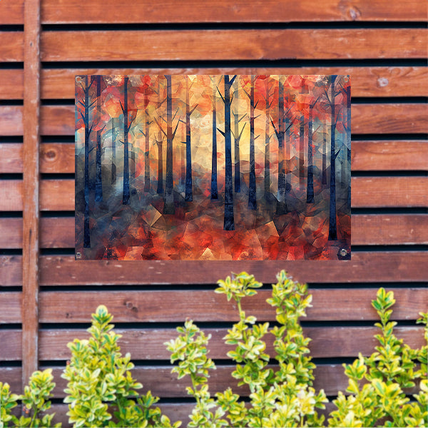 Kleurrijke abstracte bos schilderij in herfst tuinposter