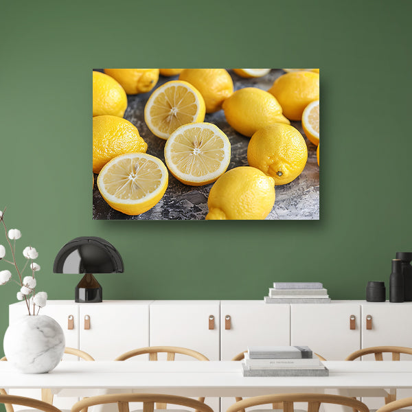 Citroenen stilleven op houten tafel poster
