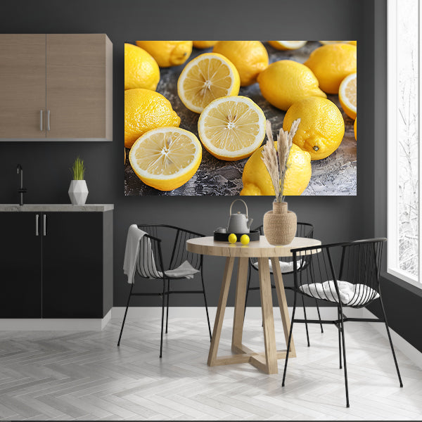 Citroenen stilleven op houten tafel poster