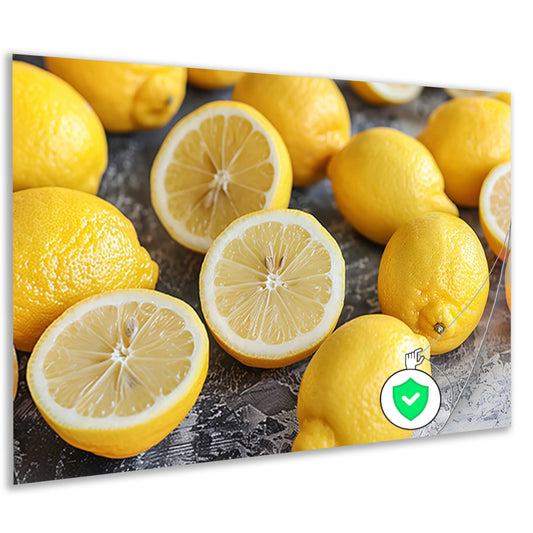 Citroenen stilleven op houten tafel poster