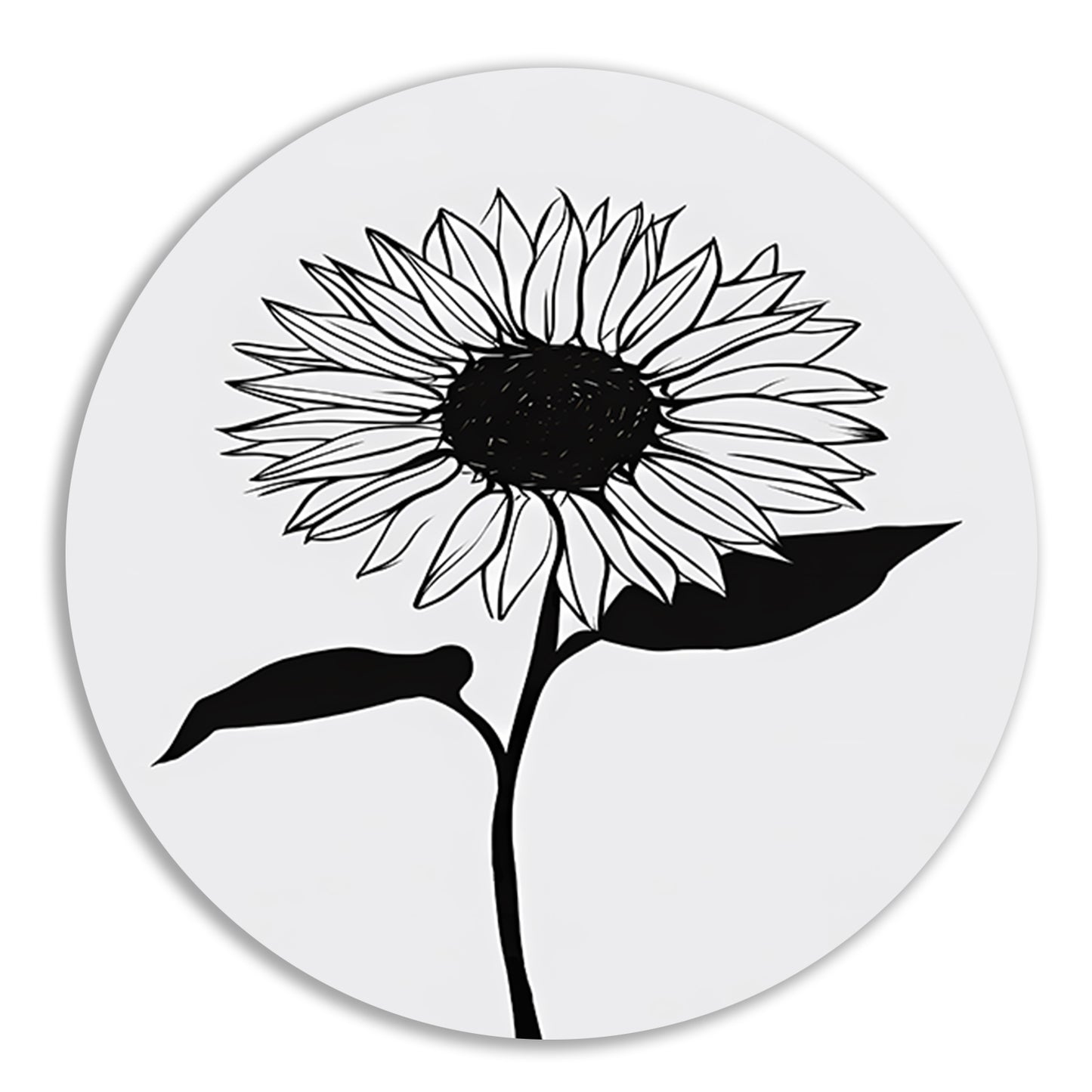 Minimalistische zwarte lijn zonnebloem kunst forex muurcirkel