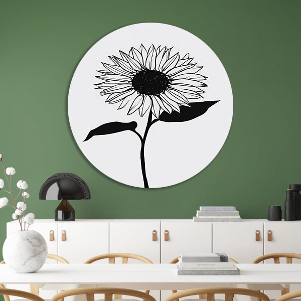 Minimalistische zwarte lijn zonnebloem kunst forex muurcirkel