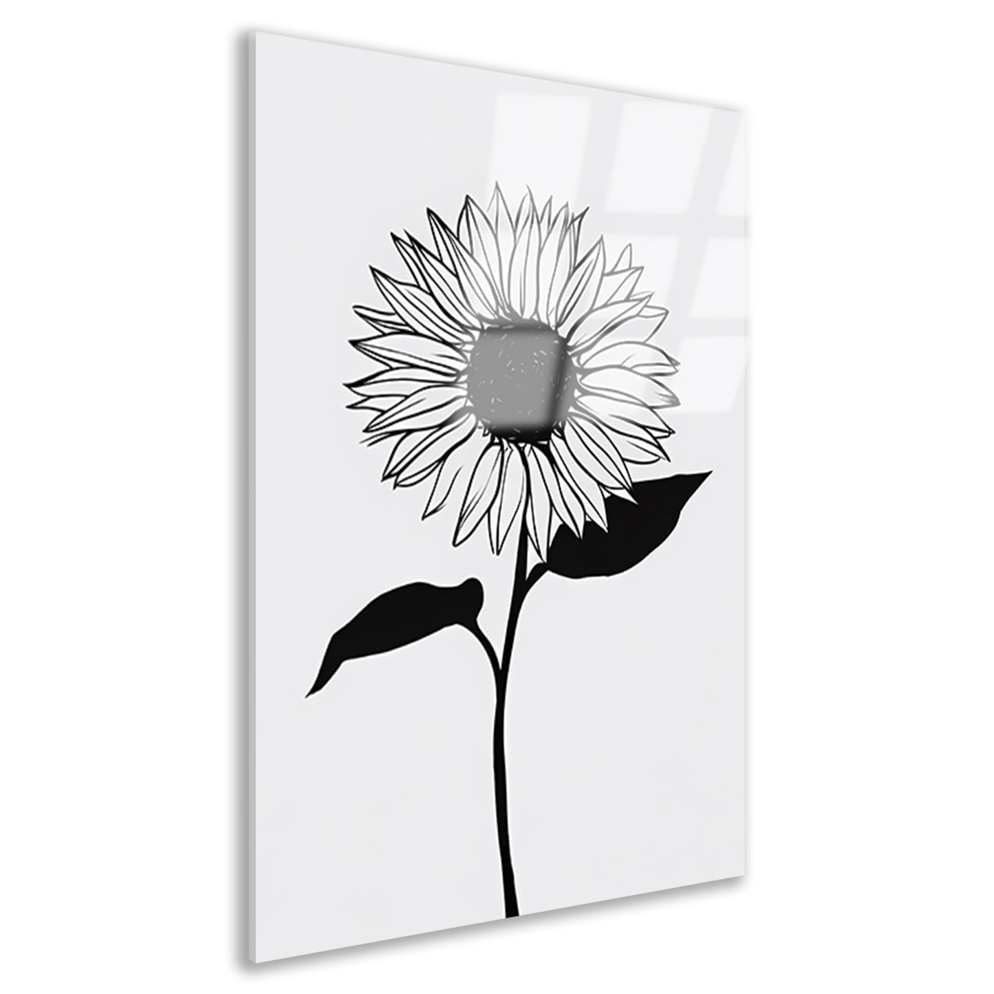 Minimalistische zwarte lijn zonnebloem kunst acrylglas