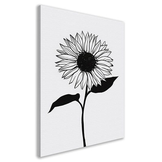 Minimalistische zwarte lijn zonnebloem kunst canvas