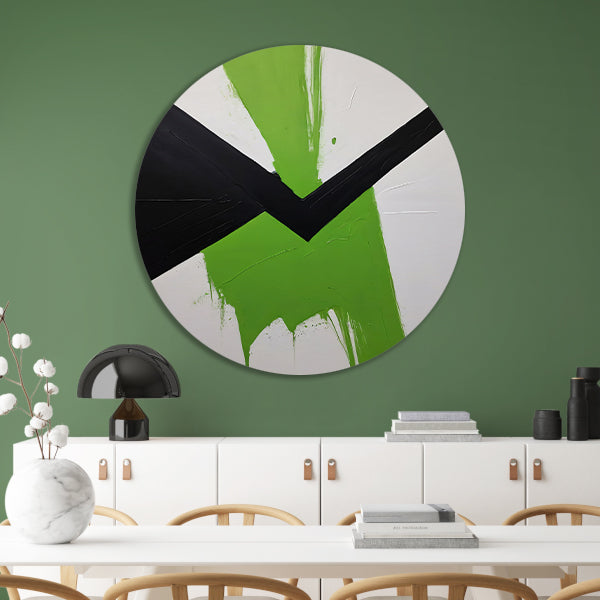 Groene Dynamiek in Minimalistische Abstractie aluminium muurcirkel