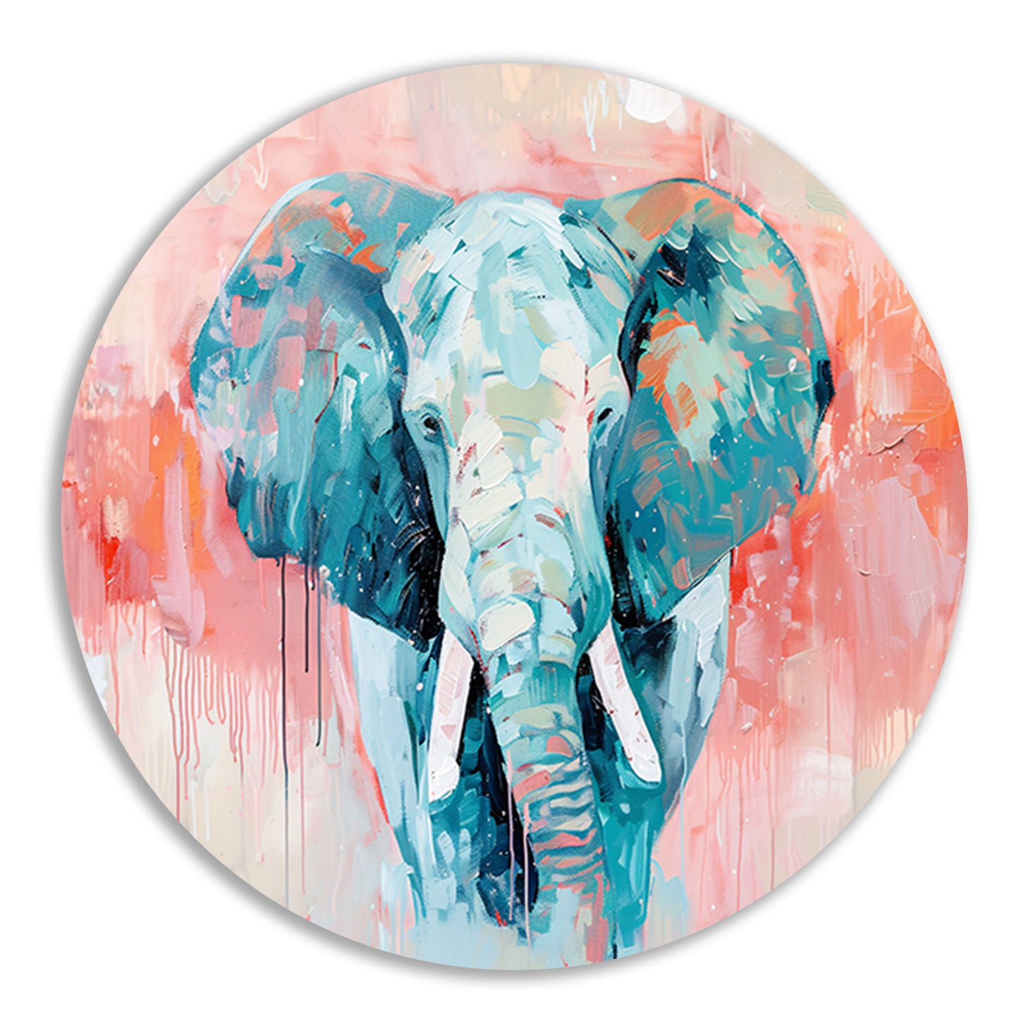 Abstract olifant schilderij met levendige kleuren aluminium muurcirkel