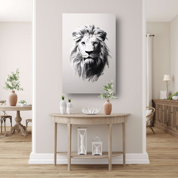 Monochrome illustratie van leeuw in close-up canvas