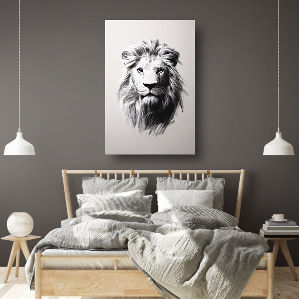 Monochrome illustratie van leeuw in close-up canvas