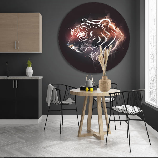 Vurige Tijger in Lijnkunst Illustratie aluminium muurcirkel