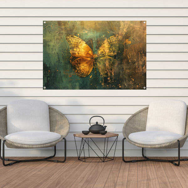 Abstracte vlinder in rustieke stijl schilderij tuinposter