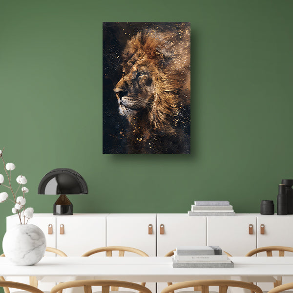 Mystiek leeuw portret met verfspetters canvas