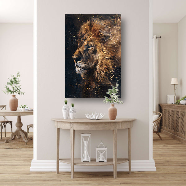 Mystiek leeuw portret met verfspetters canvas