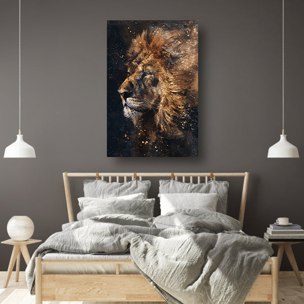 Mystiek leeuw portret met verfspetters canvas