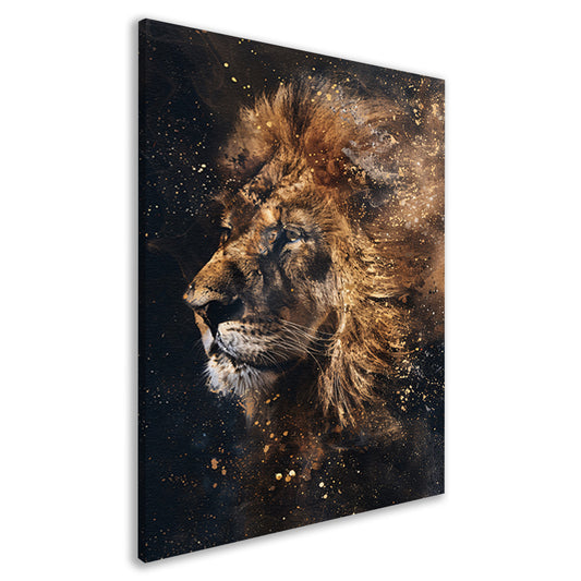 Mystiek leeuw portret met verfspetters canvas