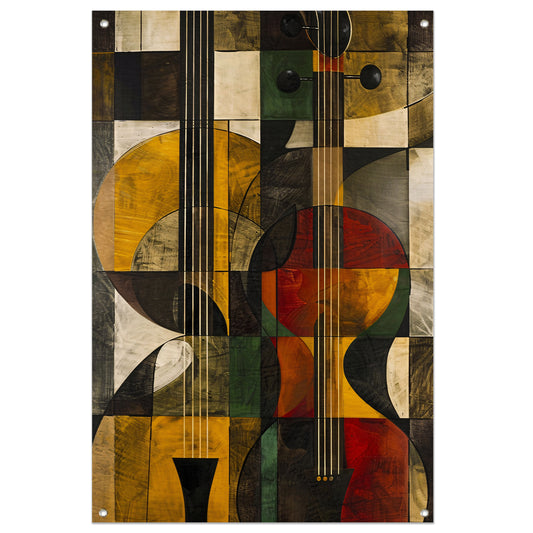 Abstract verbeelding van een gitaar in kleur tuinposter