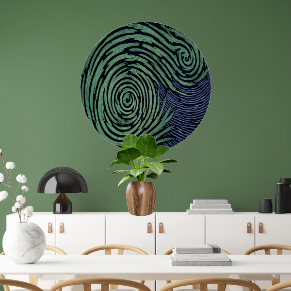 Groene Swirls in Nachtelijke Sfeer aluminium muurcirkel