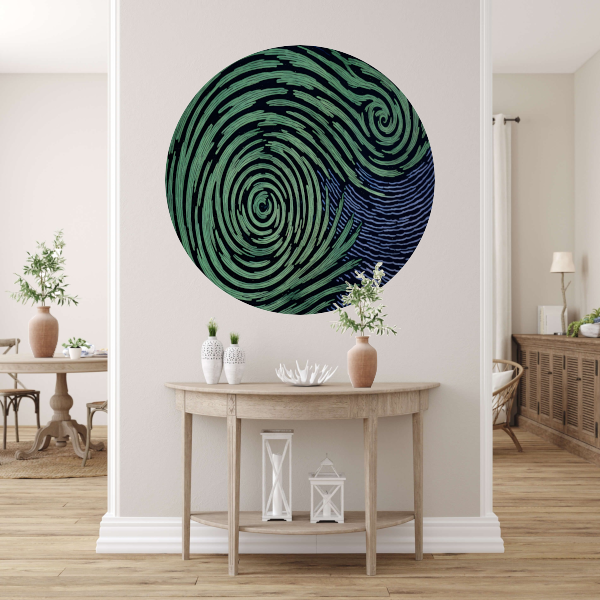 Groene Swirls in Nachtelijke Sfeer aluminium muurcirkel