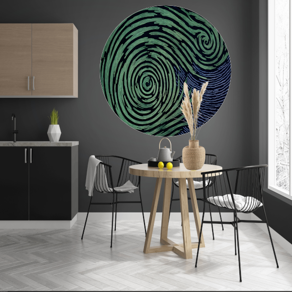 Groene Swirls in Nachtelijke Sfeer aluminium muurcirkel