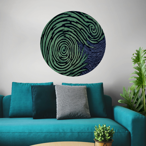 Groene Swirls in Nachtelijke Sfeer aluminium muurcirkel