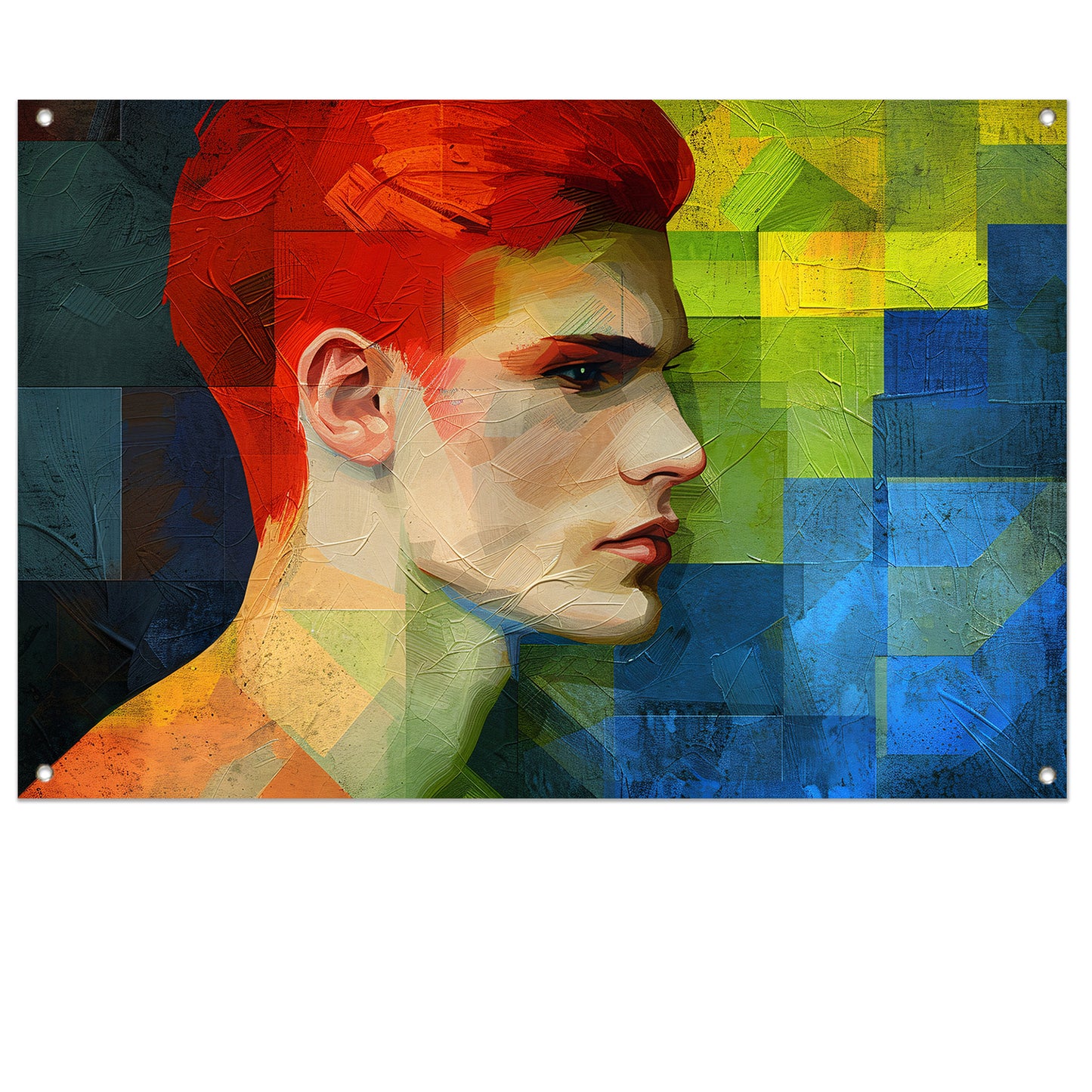 Abstract portret van man in levendige kleuren tuinposter