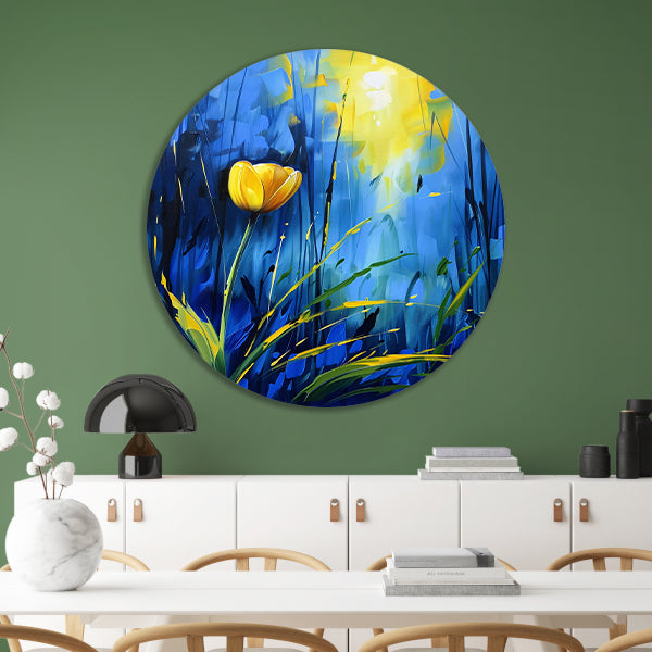 Gele tulp met abstracte blauwe achtergrond forex muurcirkel
