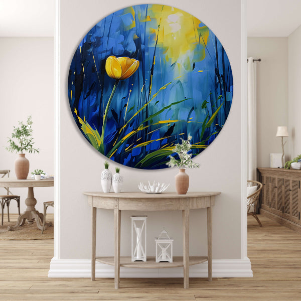 Gele tulp met abstracte blauwe achtergrond forex muurcirkel
